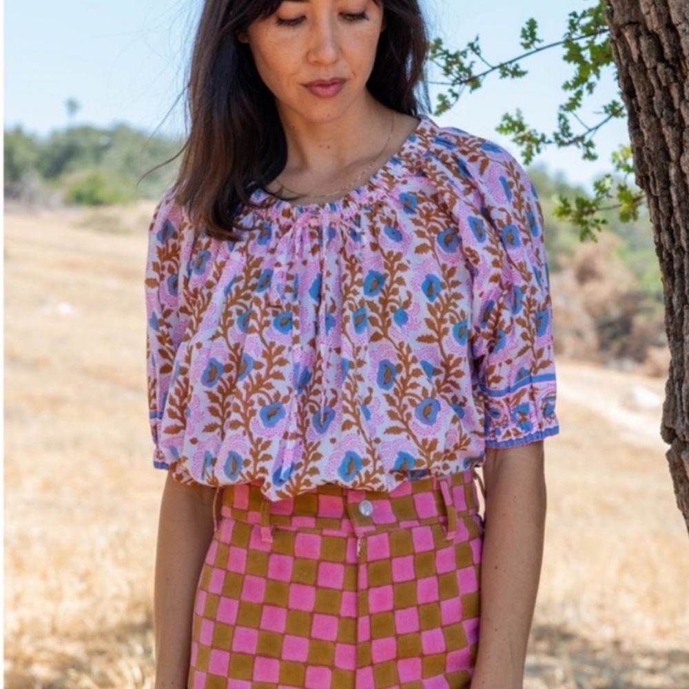 Lavender Floral Boho Peasant Blouse - Women - Picture 2 of 6